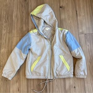 Anthropologie Maeve Quilted Wind Breaker Jacket Size Small Yellow and Blue Hood